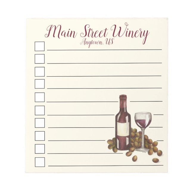 Bloc De Notas Winery Red Wine Bottle Glapes Checklist (Frente)
