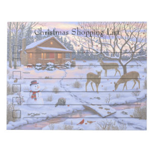 Bloc De Notas Winter Cabin Deer In Snow Christmas Scene