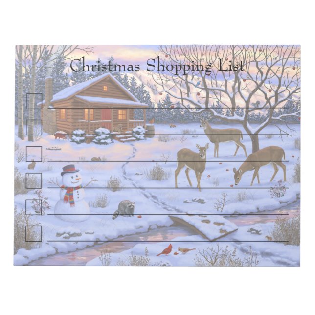 Bloc De Notas Winter Cabin Deer In Snow Christmas Scene (Frente)