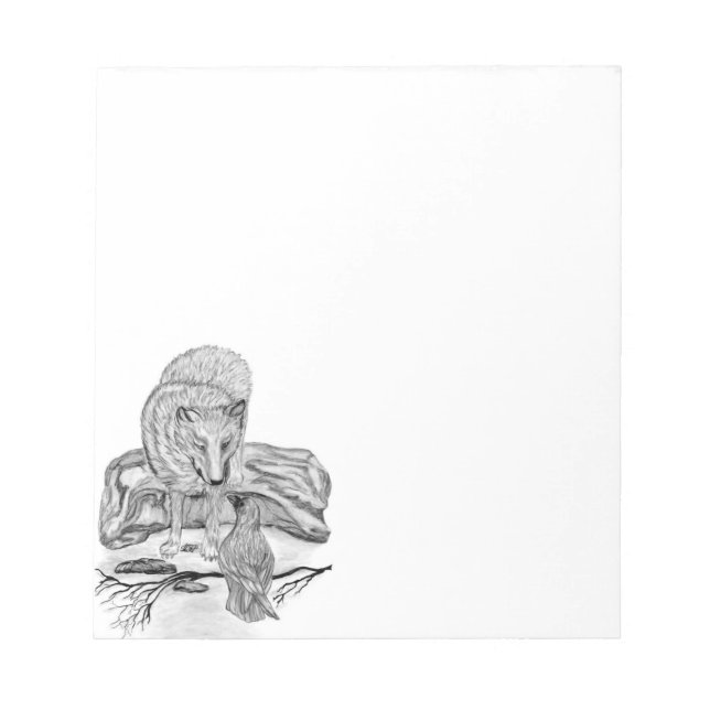 Bloc De Notas Wolf and Raven black and white design Notepad (Frente)