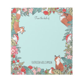 Bloc De Notas Woodland Blue Fox Foxes Forest Leaf Personalizado
