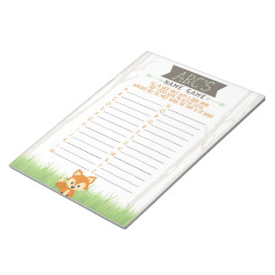 Bloc De Notas Woodland Fox Baby Shower Game Pack
