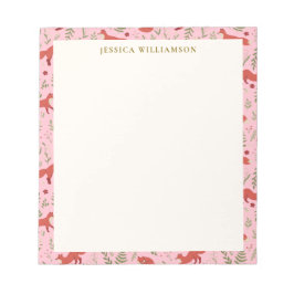 Bloc De Notas Woodland Fox Botanical Pattern Personalized Name
