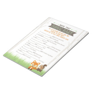 Bloc De Notas Woodland Fox nombra al juego de Baby Shower Song