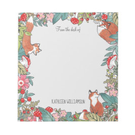 Bloc De Notas Woodland Gray Fox Foxes Forest Leaf Personalized