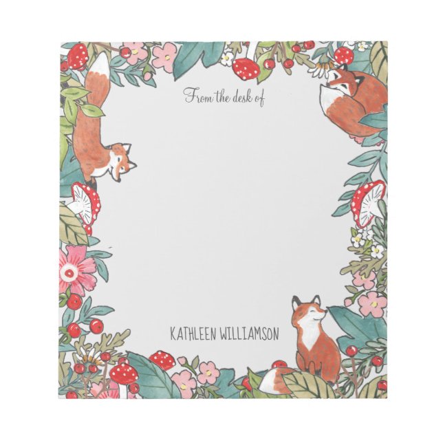 Bloc De Notas Woodland Gray Fox Foxes Forest Leaf Personalized (Frente)
