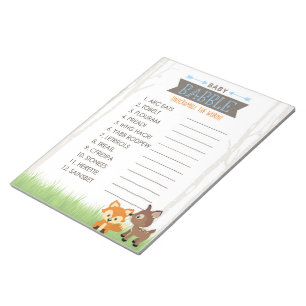 Bloc De Notas Word Scramble Blue Woodland Baby Shower Game Pack