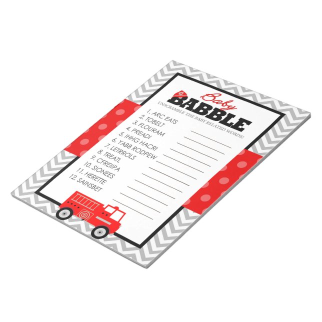 Bloc De Notas Word Scramble Firetruck Paquete de juegos de Baby  (Lado Derecho)
