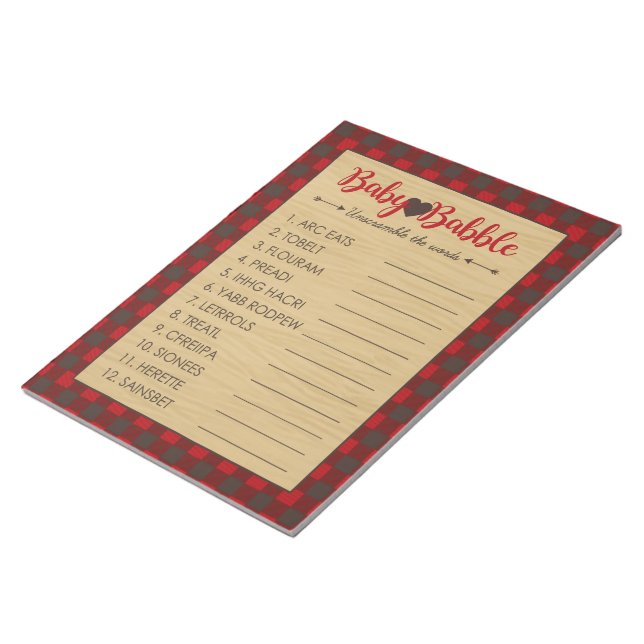 Bloc De Notas Word Scramble Flannel Baby Shower Game Pack (Lado Derecho)