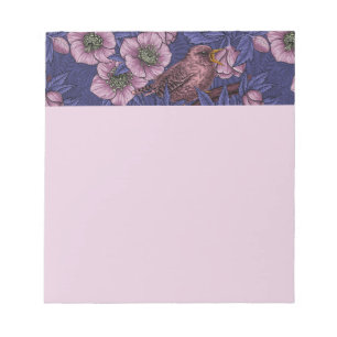 Bloc De Notas Wren y hellebore, violeta y rosa