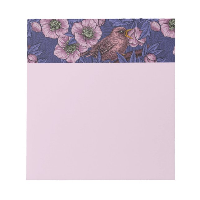Bloc De Notas Wren y hellebore, violeta y rosa (Frente)