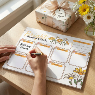 Bloc De Notas Yellow and White Playful Floral Weekly Planner 