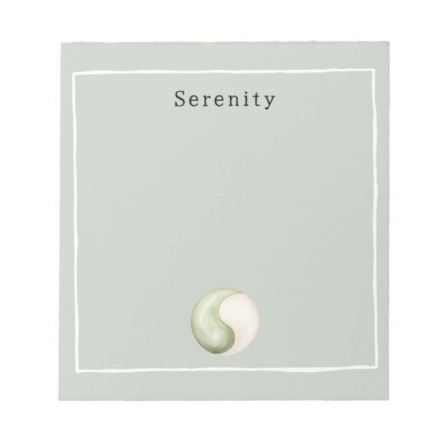 Bloc De Notas Yin Yang Meditación Personalizada Verde Oliva  (Frente)