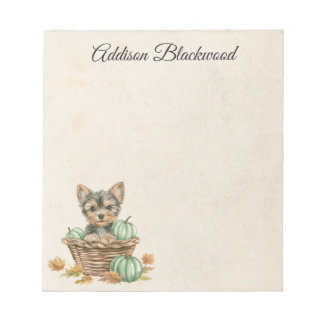 Bloc De Notas Yorkie Cachorro Hojas de Otoño y Calabazas Persona