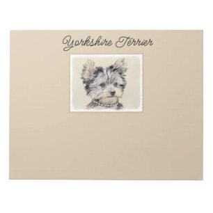 Bloc De Notas Yorkshire Terrier Puppy Pintando Arte Original De