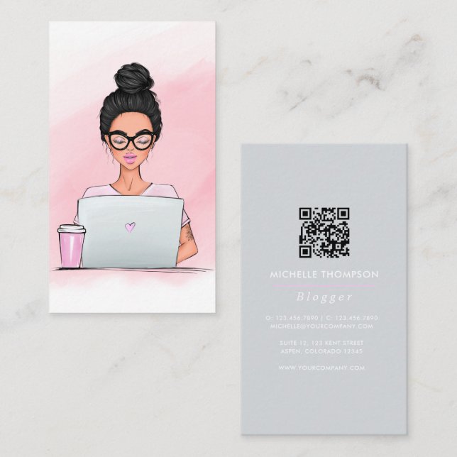 Blogger de Boss Lady QR Code Tarjeta de visita (Anverso / Reverso)