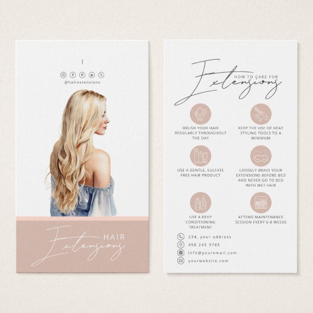 Blond Hair Extensions Care Hang Tag Card (Anverso y reverso)
