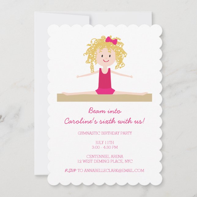Blonde Gymnast | Invitación de cumpleaños (Anverso)