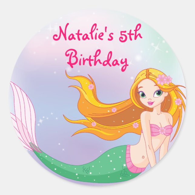 Blonde Mermaid Favor Bag Pegatina (Anverso)