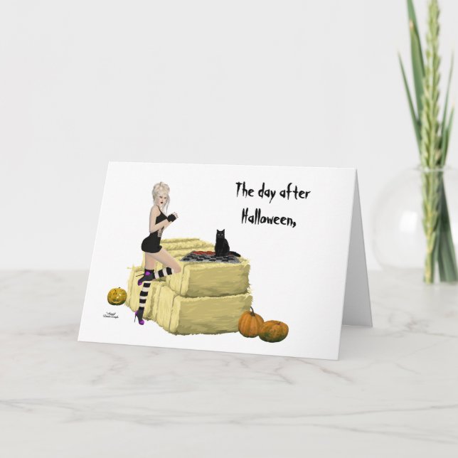 Blonde Witch Pin Up Chica Halloween Tarjeta de sal (Anverso)