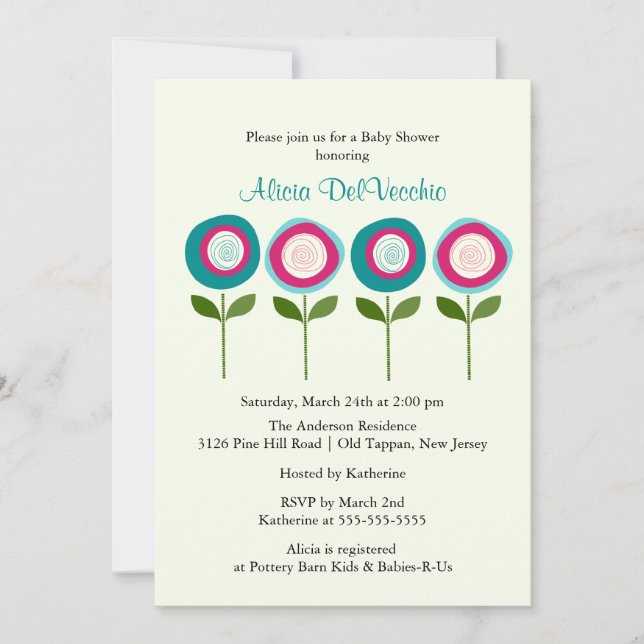 BLOOM Flowers Invitación Baby Shower (Anverso)