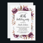 Bloom Morple Watercolor 40.ª Invitación por cumple<br><div class="desc">Más bonito Invitaciones de cumpleaños en la Pequeña Tienda Bayleigh!</div>