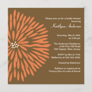 Bloom Naranja sobre la invitación a la ducha marró