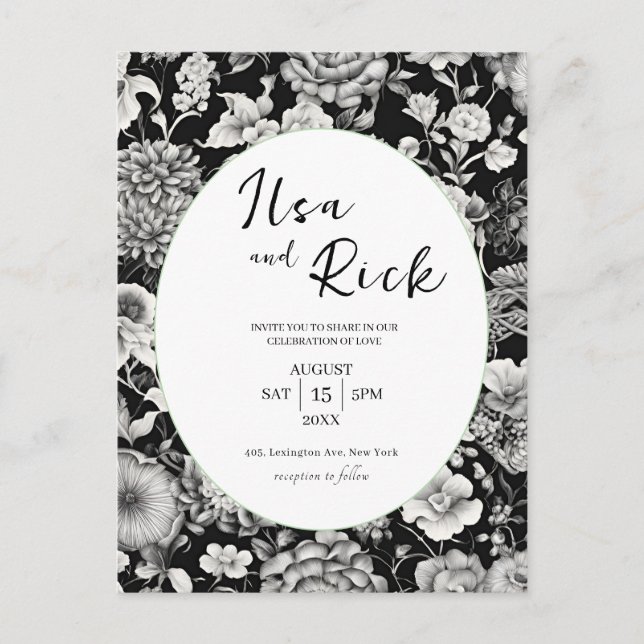 Bloom nocturno: Una invitación a una boda floral o (Anverso)