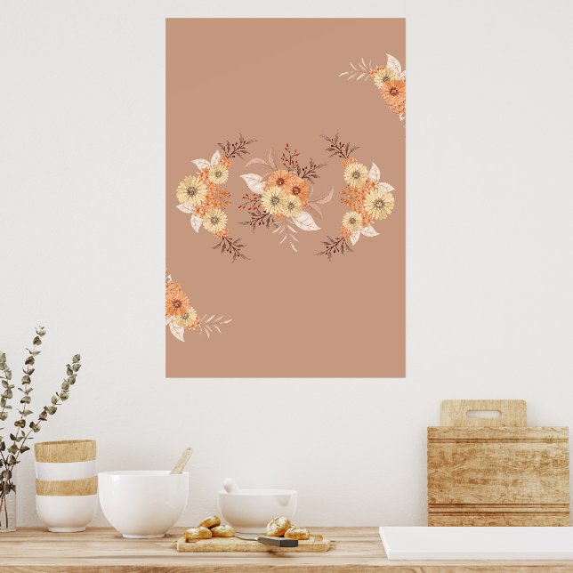 Bloom otoñal - Arte floral beige y Naranja (Cocina)