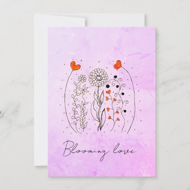  Blooming Love Hand-Drawn Hearts Floral Card (Anverso)