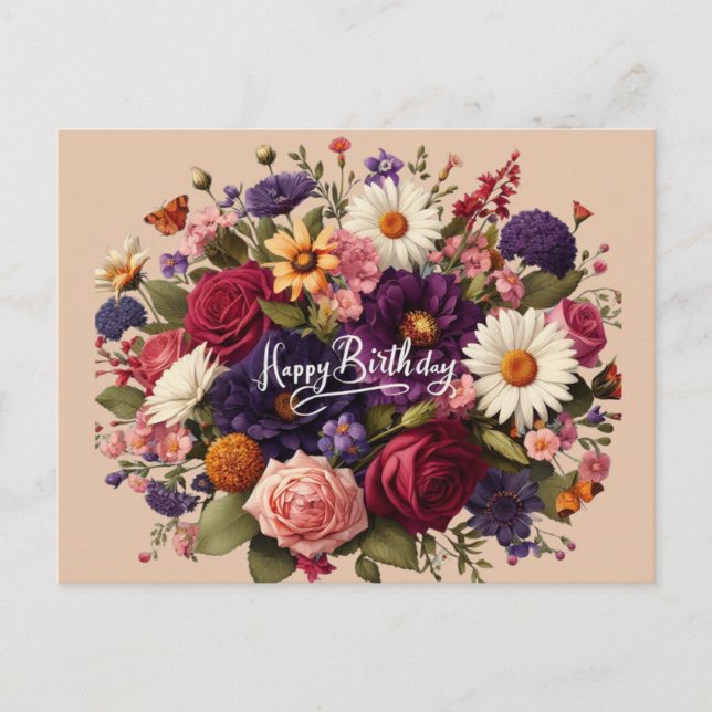 Blooms de celebración postal de cumpleaños (Anverso)