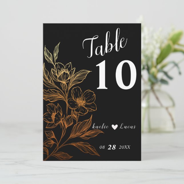 "Blooms Dorados Del Amor" | Número de tabla Boda (Anverso de pie)