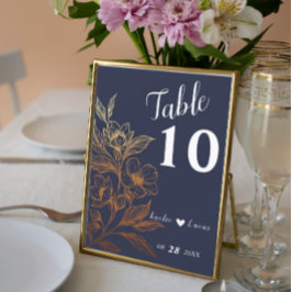 "Blooms Dorados Del Amor" | Número de tabla Boda