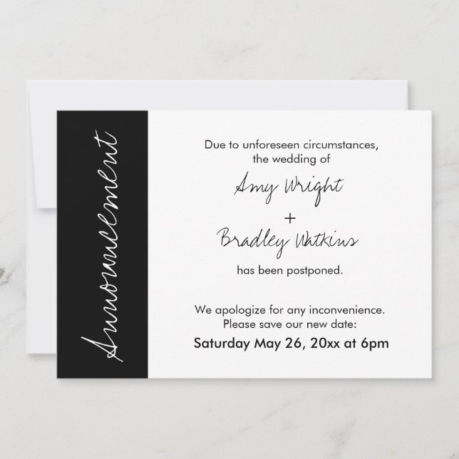 Bloque blanco negro postergó Invitación Boda (Anverso)