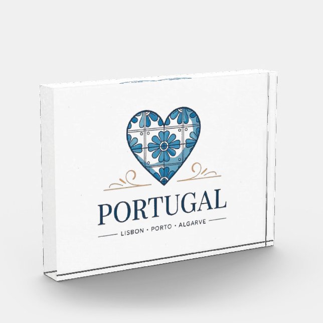 Bloque de Foto Acrílico Corazón Azulejo de Portuga (Izquierda)
