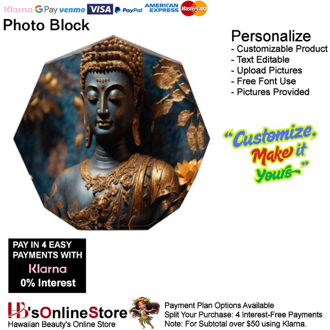 Bloque de fotos de Buddha Octagon (Buddha Octagon Black Gold Floral Background Photo Block.)