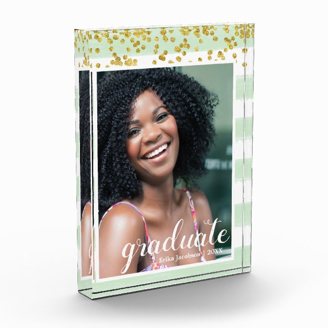 Bloque de fotos de graduados de rayas verdes y dor (Izquierda)