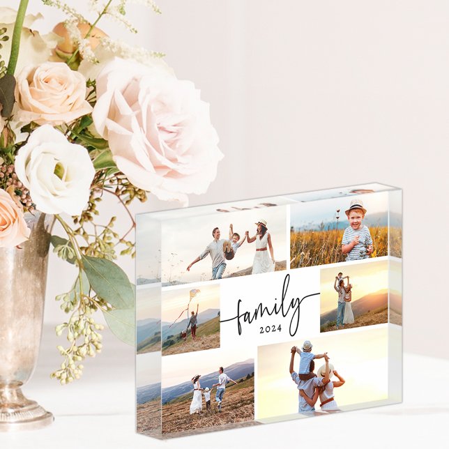 Bloque de Fotos Familiares (Elegant Calligraphy Script Family Photo Collage Photo Block by Simply Said)