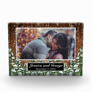 Bloque de vidrio de madera de nieve y fotografía f