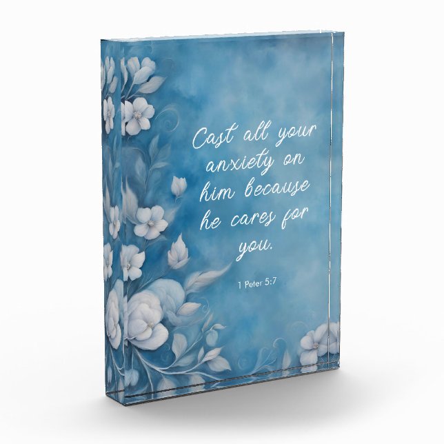 Bloque Para Fotos 1 Peter 5:7 “Cast All Your Anxiety” Blue Floral (Izquierda)