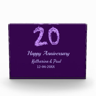 Bloque Para Fotos 20.º feliz aniversario añada pareja fecha púrpura