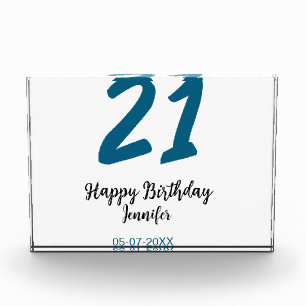 Bloque Para Fotos 21 cumpleaños negrita letra azul simple mínimo