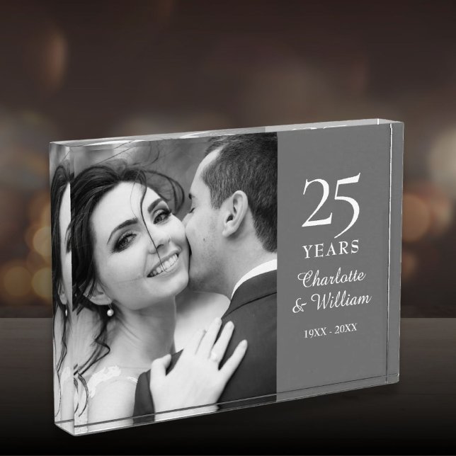 Bloque Para Fotos 25° Aniversario Boda de Plata Elegante (25th Silver Wedding Anniversary Elegant Photo Block)