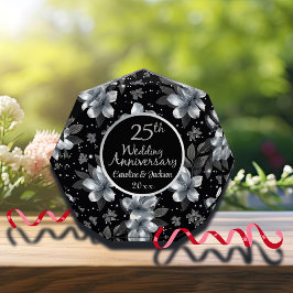 Bloque Para Fotos 25° Aniversario del Boda Floral Purpurina de Plata