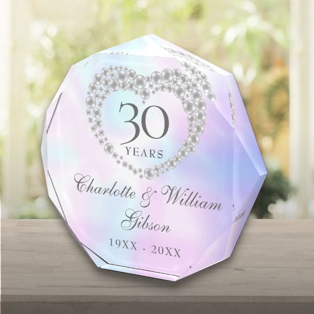 Bloque Para Fotos 30.º Aniversario Boda Hermoso Corazón de Perla (30th Wedding Anniversary Beautiful Pearl Heart Photo Block)