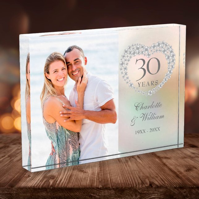 Bloque Para Fotos 30th Wedding Anniversary Elegant Pearl Heart (Subido por el creador)