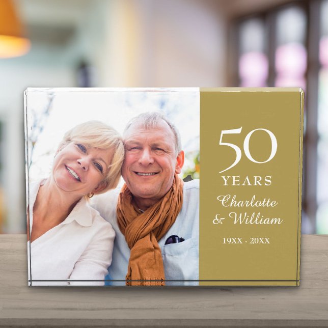 Bloque Para Fotos 50.º Aniversario Boda de Oro Elegante (50th Golden Wedding Anniversary Elegant Photo Block)