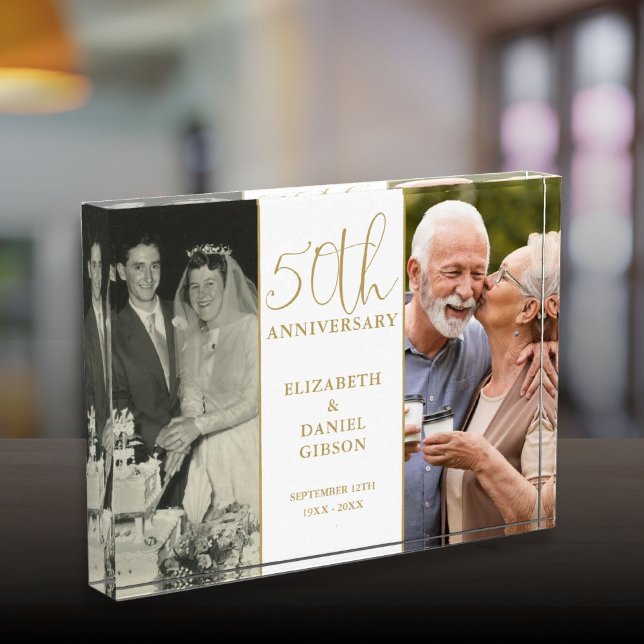 Bloque Para Fotos 50.º Aniversario de Oro Boda 2 (50th Wedding Golden Anniversary 2 Photo Block)