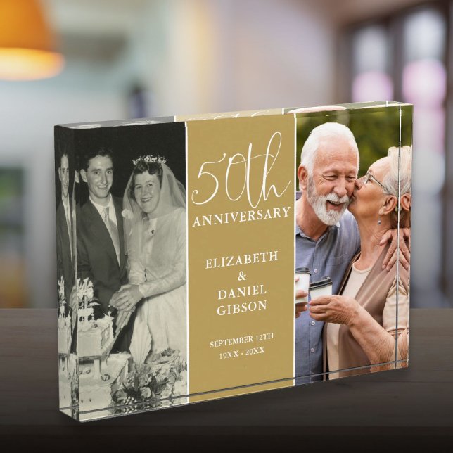 Bloque Para Fotos 50.º Aniversario de Oro Boda 2 (50th Wedding Golden Anniversary 2 Photo Block)