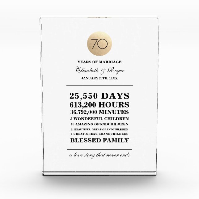 Bloque Para Fotos 70.º Aniversario Personalizado Plaque de Regalo (Anverso)